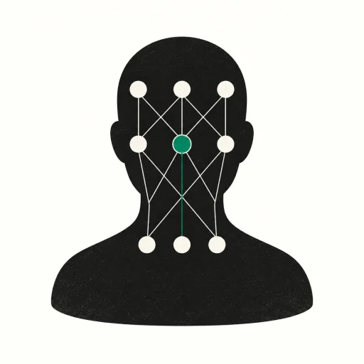 Illustrated proxy for Spark Benioff: an anonymous silhouette containing a neural network